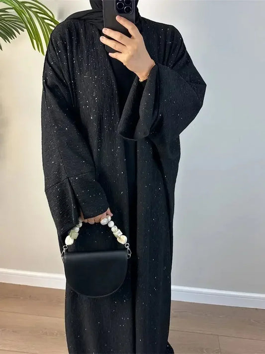 Winter Open Abaya for Women Kimono Muslim Abayas with Shining Powder Dubai Autumn Kebaya Modest Islam Outfit Kaftan Hijab Dress