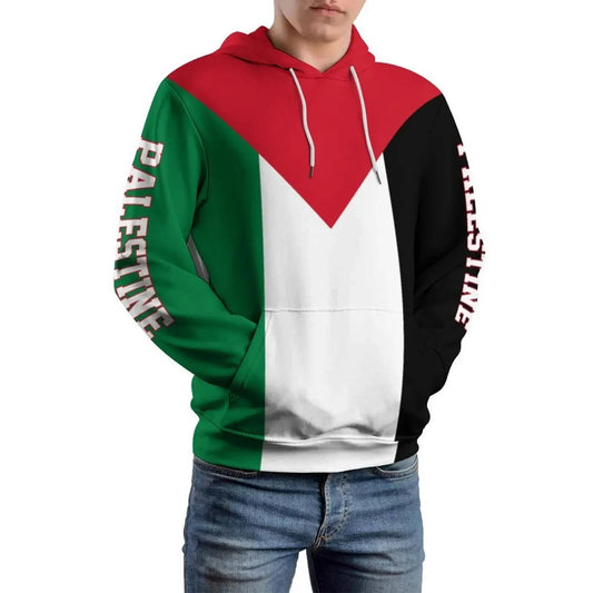 HX Palestine Flag Hoodies National Emblem Striped Splicing Zip Up Hoodie Casual Men Clothing Women Streetwear Dropshipping