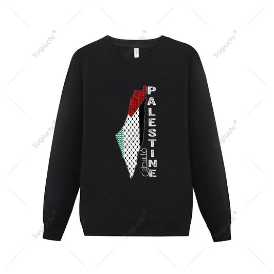 Men Women Hoodies Palestinian Map Keffiyeh Thobe Patterns Palestine in Arabic Hoodie Pullover Sweatshirts O-Neck Cotton Unisex