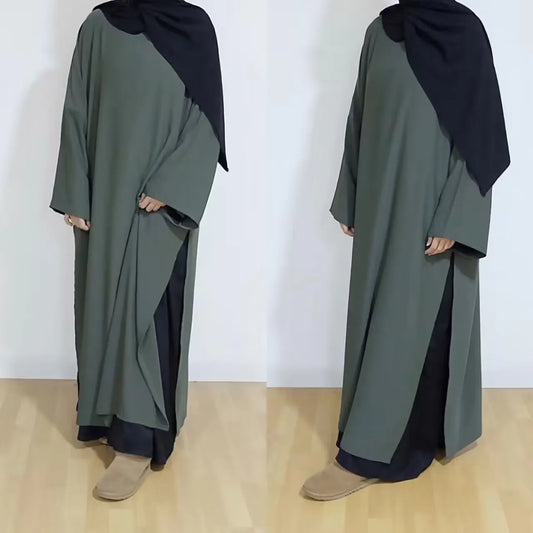 Ramadan Eid Prayer Two Piece Set Turkish Hijab Robe Muslim Abaya Inner Dress Dubai Loose Islamic Clothing Women Modest Outfits